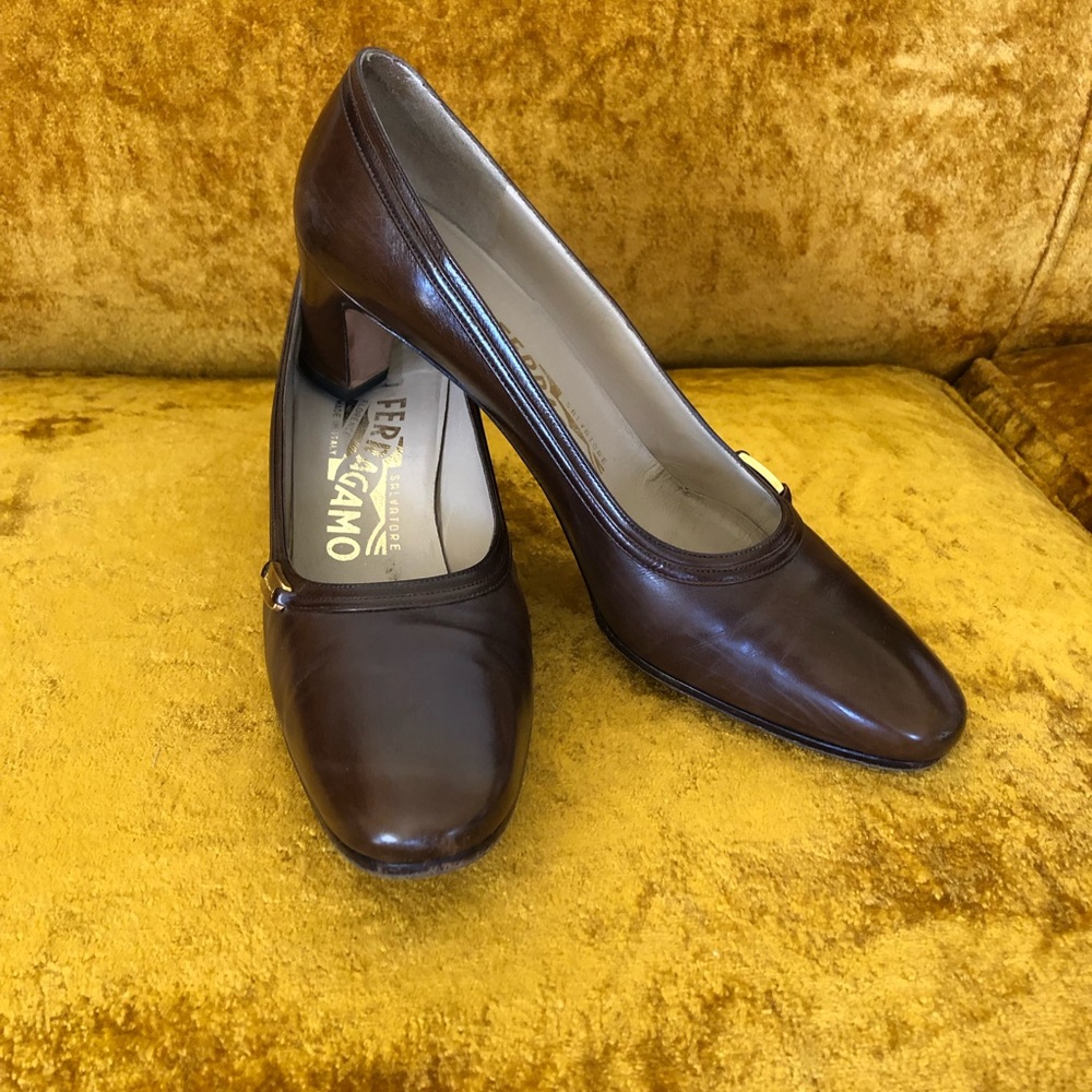 Salvatore Ferragamo Brown Slip On Pumps